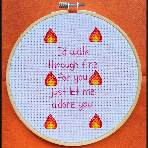 Harry Styles Adore You Lyrics Inspired 6-Inch Wooden-Framed Cross Stitch - Picture 3 of 6
